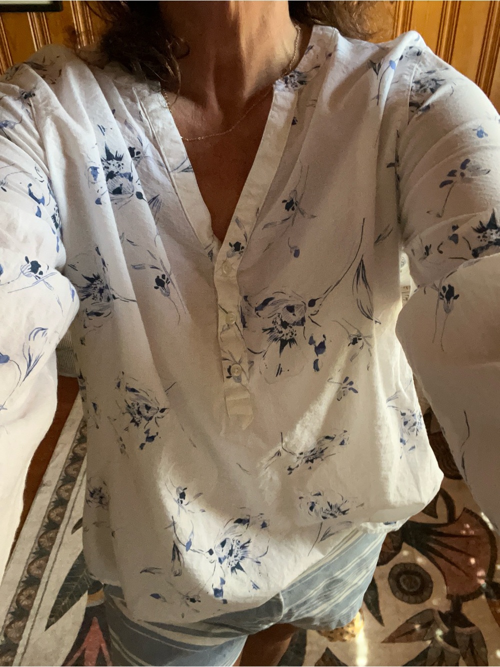 GAP White Blouse with Navy Floral Print